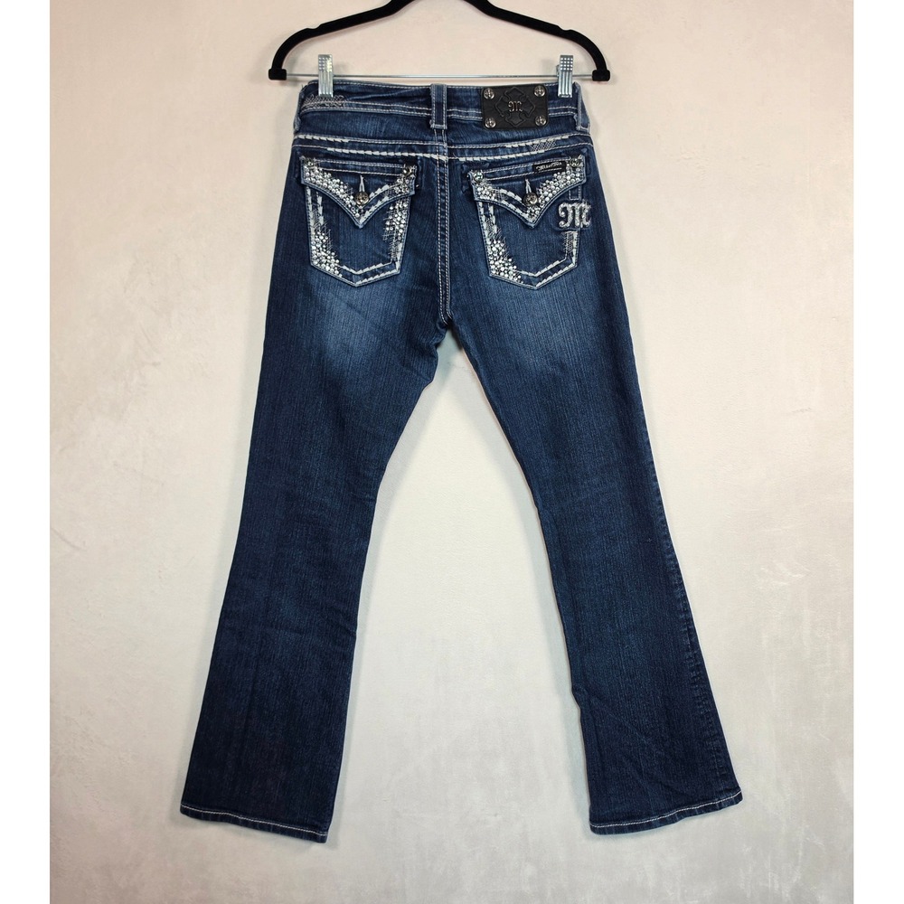Miss Me Jeans Women's 25 Easy Boot Cut Low Rise Dark Wash Embellished Flare - Picture 2 of 16